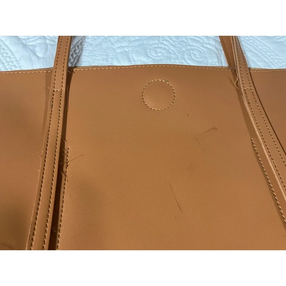 Mellow World  Vegan Leather Shoulder Purse Tote Bag & Wristlet Womens Brown Chic
